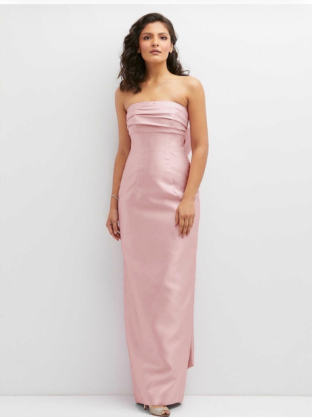 Dessy Collection Strapless Pleated Bodice Satin Gown - Pink
